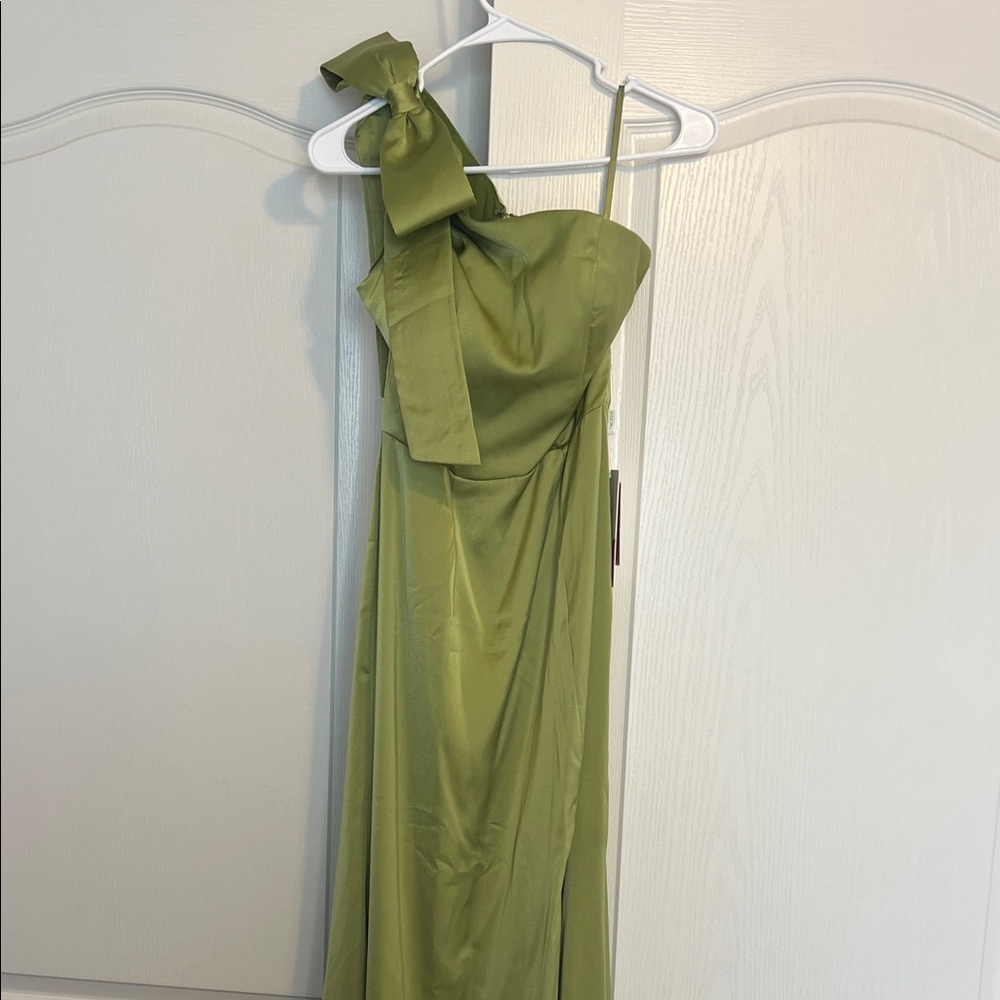 Green one shoulder floor length dress